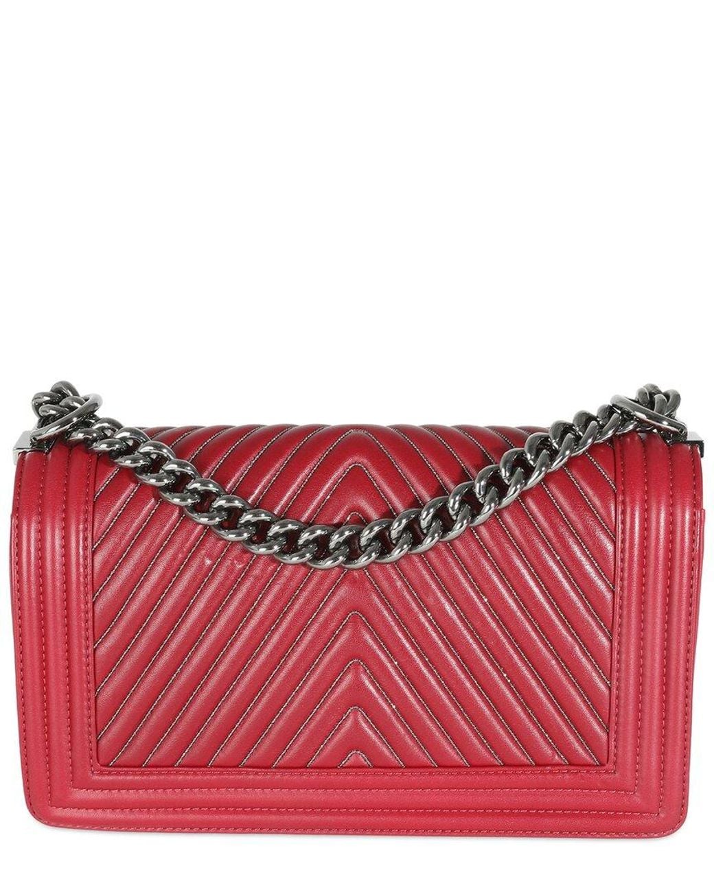 Chanel Red Leather Chain Medium Boy Bag (authentic Pre-loved)