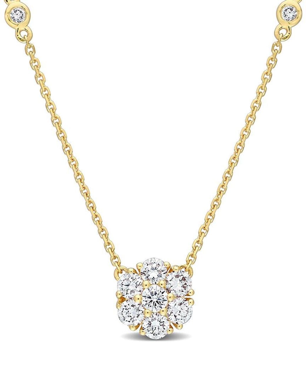 Diamond Select Cuts Natural 14K 0.74 Ct. Tw. Diamond Floral Cluster Necklace