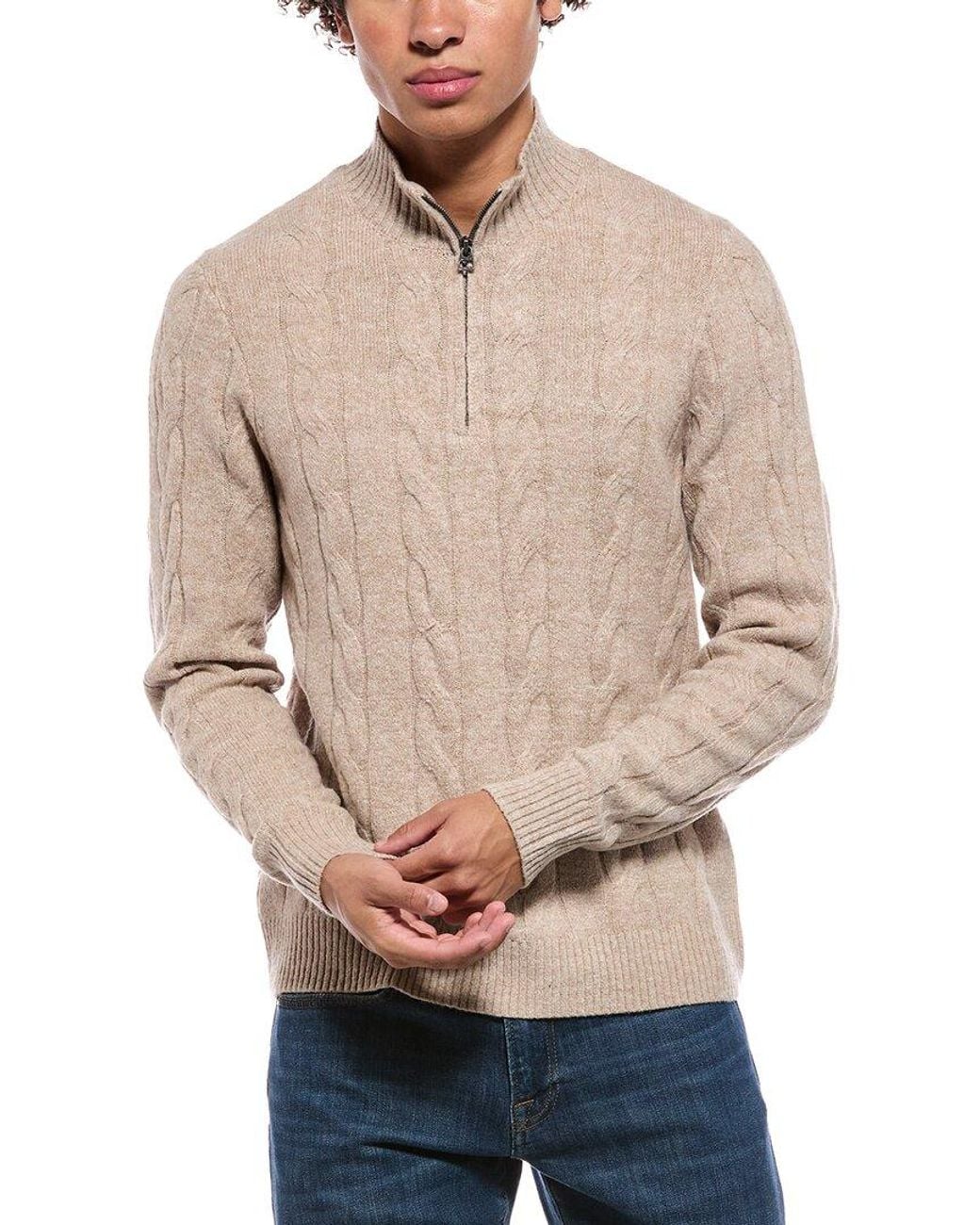 7 For All Mankind Natural Quarter Zip Sweater for men