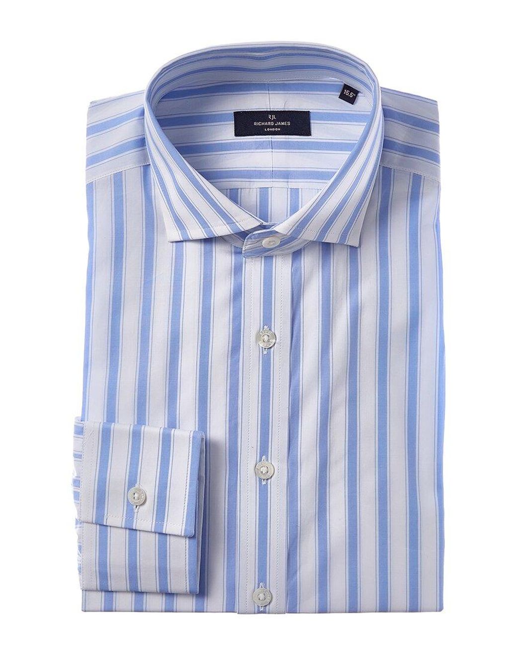 Richard James Blue Regular Collar Bold Stripe Poplin Dress Shirt for men