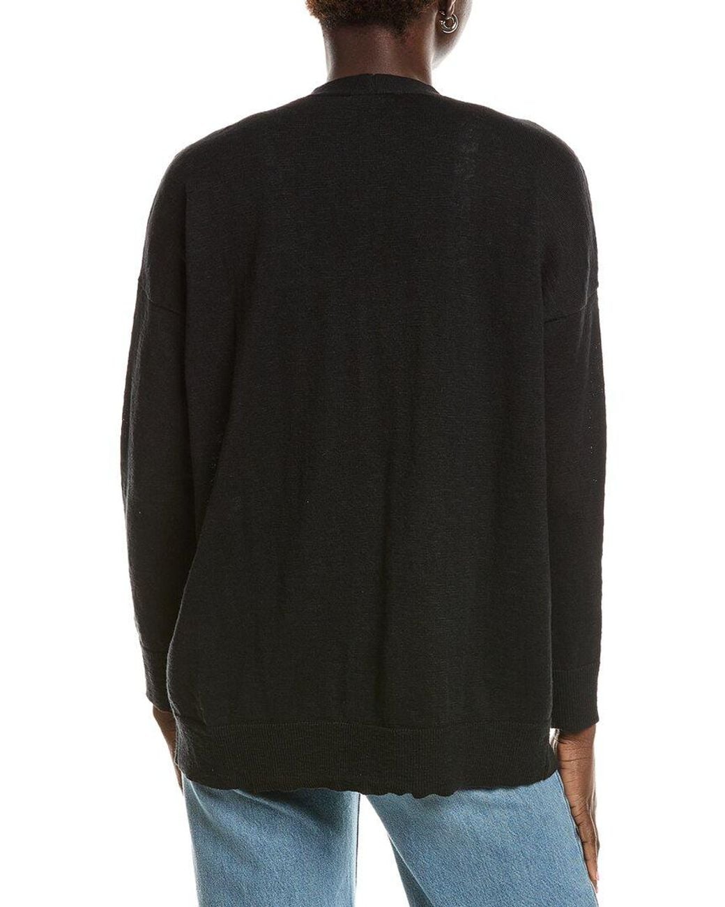 Eileen Fisher Black V-Neck Linen-Blend Cardigan