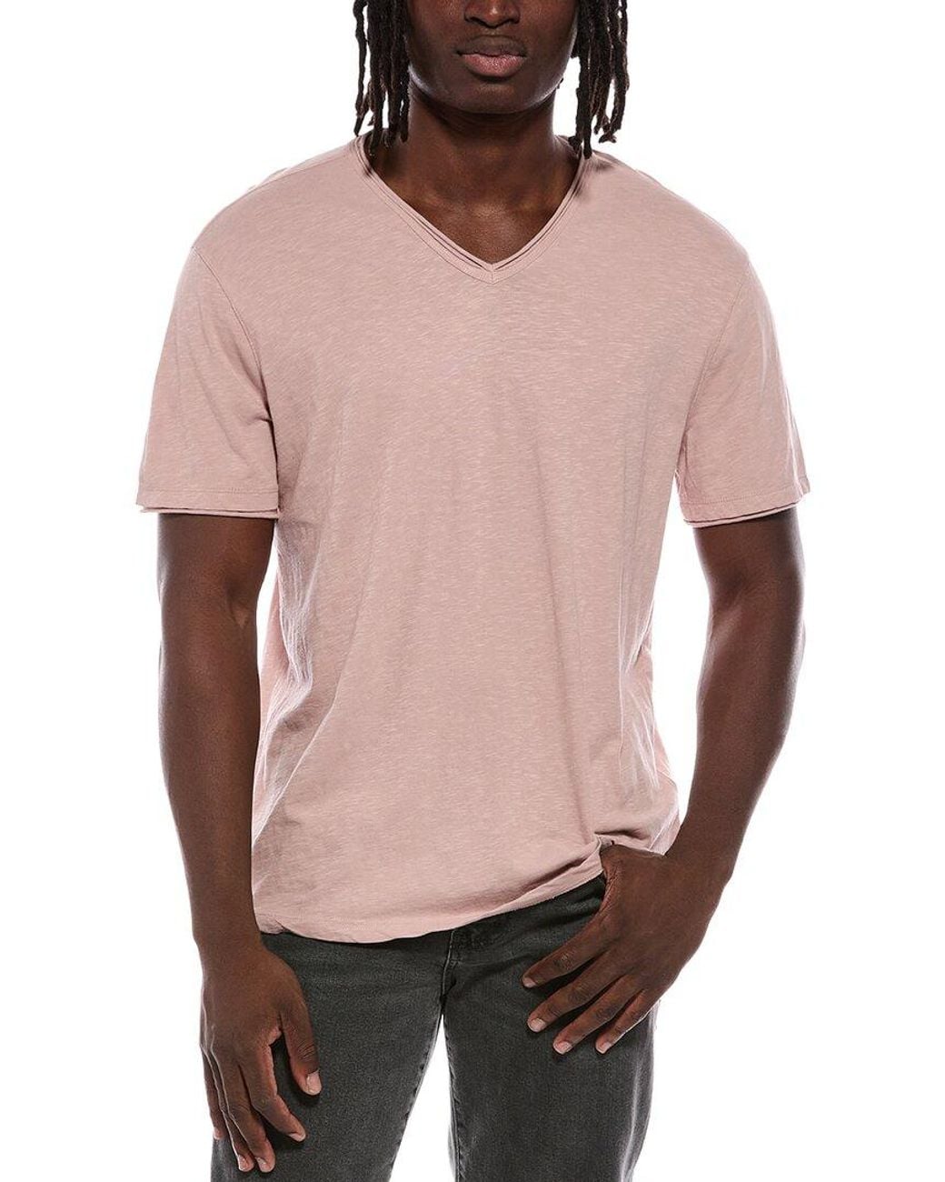 John Varvatos Pink Miles Slub V-Neck Shirt for men