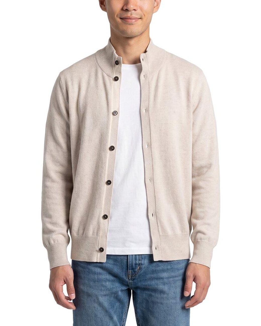 N.Peal Cashmere Natural Button Up 100% Cashmere Sweater for men