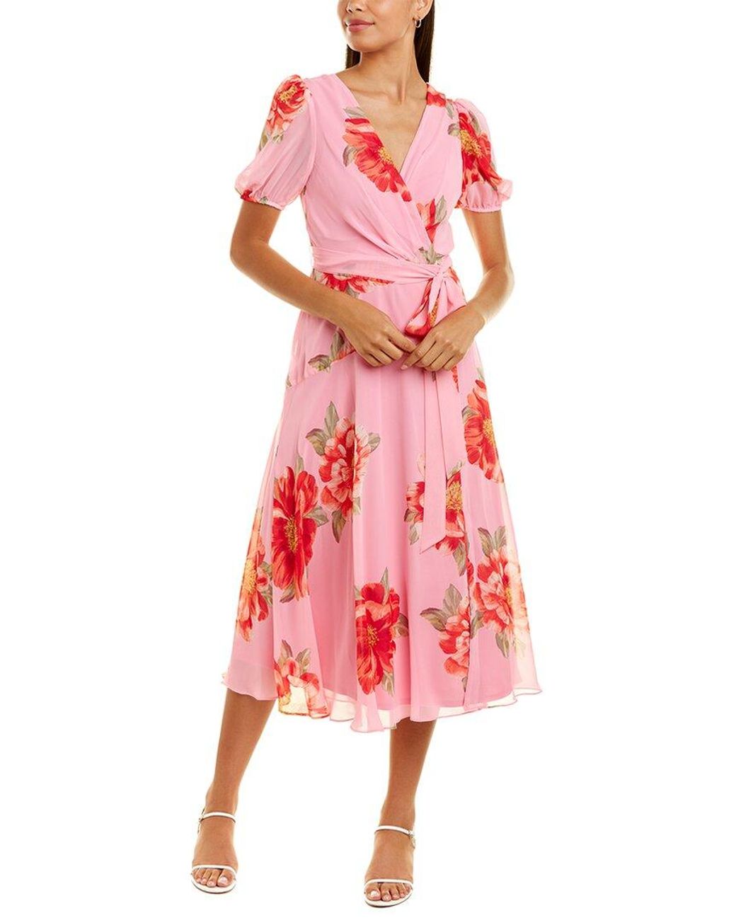 Maison Tara Surplice Midi Dress in Pink | Lyst