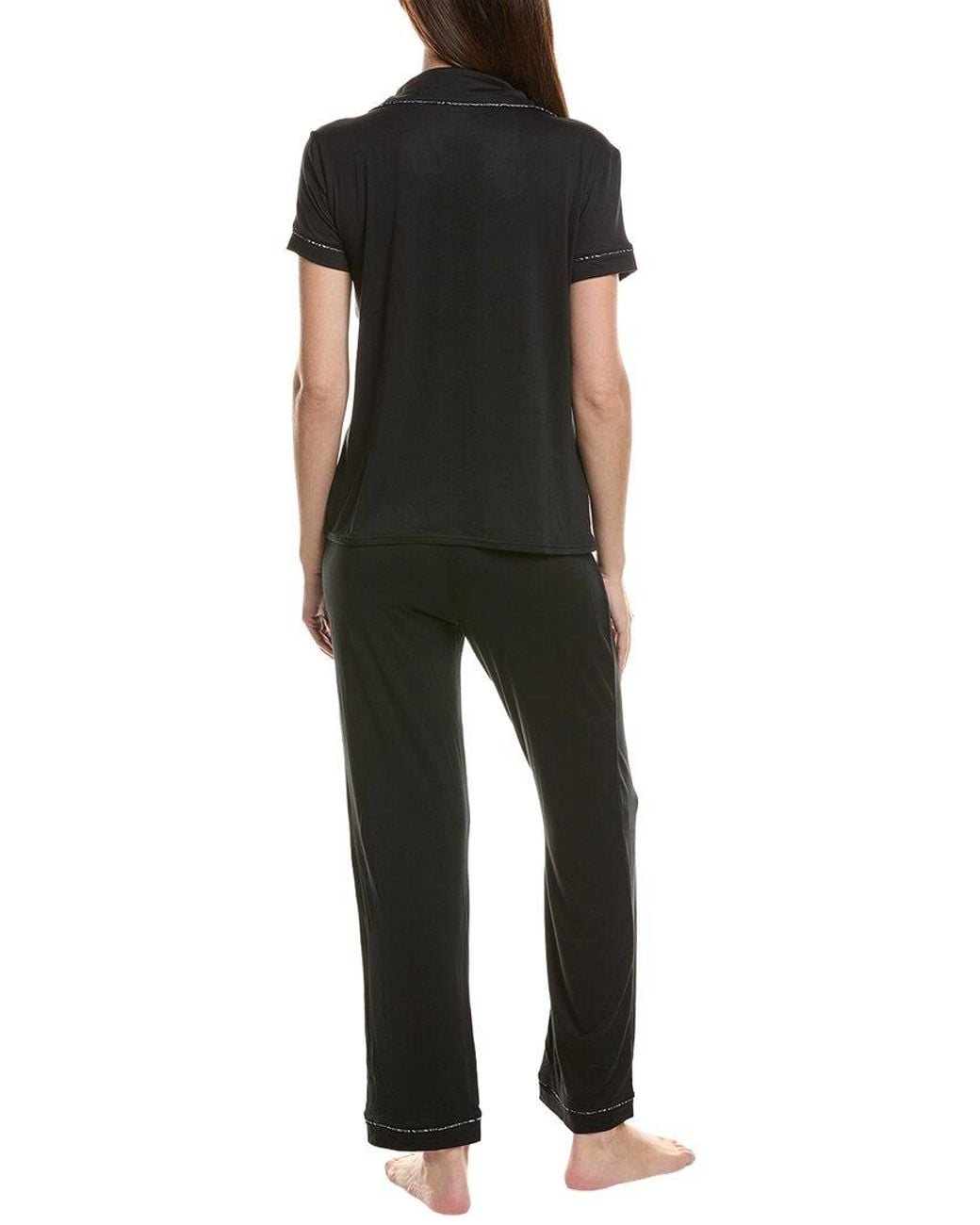 SWEET WHISPERS Black 2Pc Notch Collar Top & Pant Pj Set