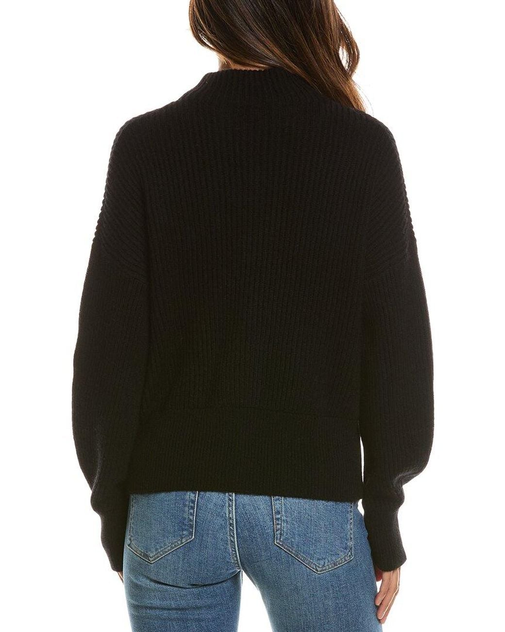 Forte Black Rib Zip Mock Neck 100% Cashmere Cardigan