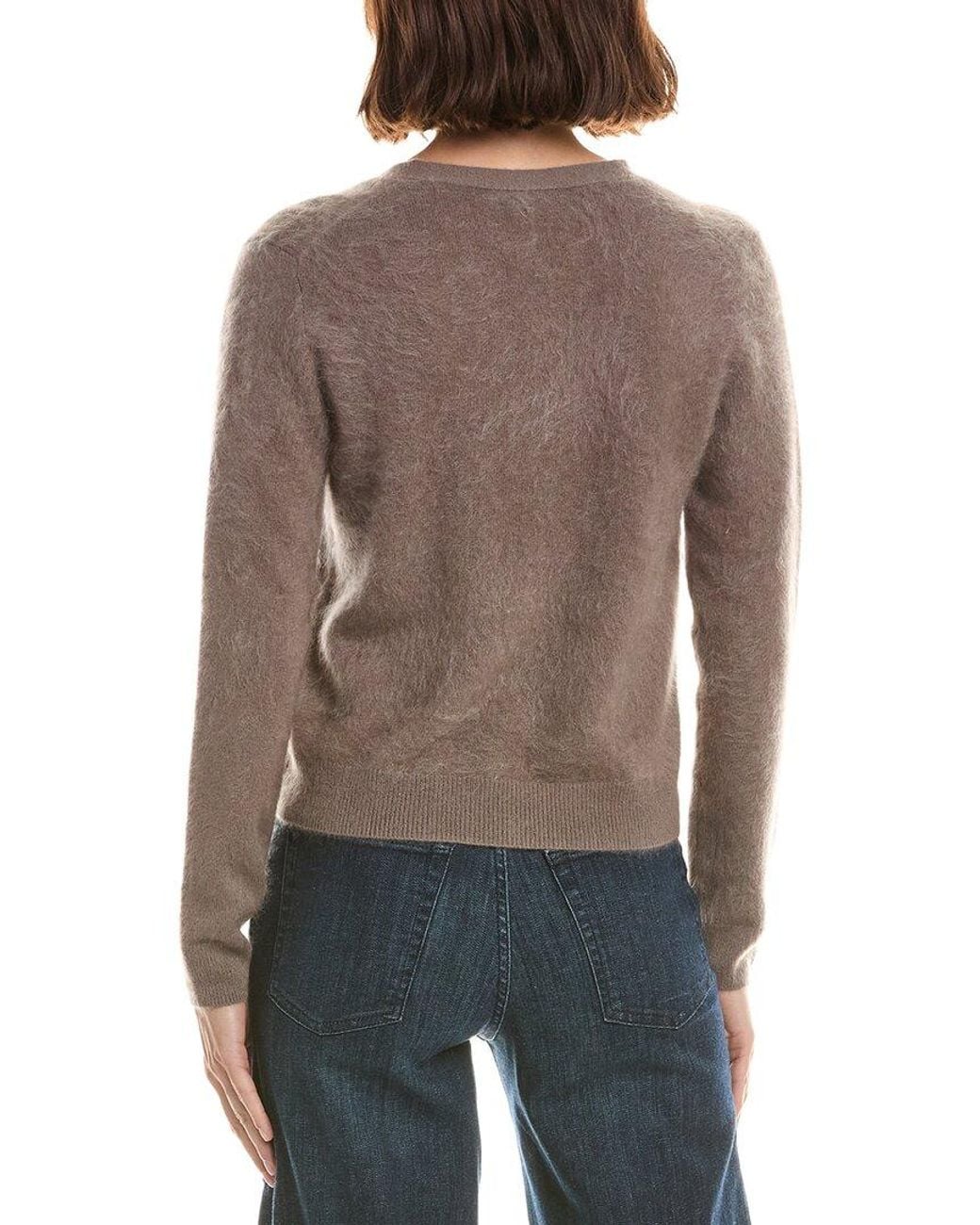 Sofiacashmere Brown Brushed Cashmere Cropped 100% Cashmere Cardigan