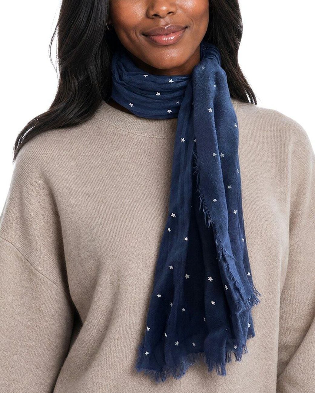 Blue Pacific Blue Vintage Stars Cashmere-Blend Neckerchief
