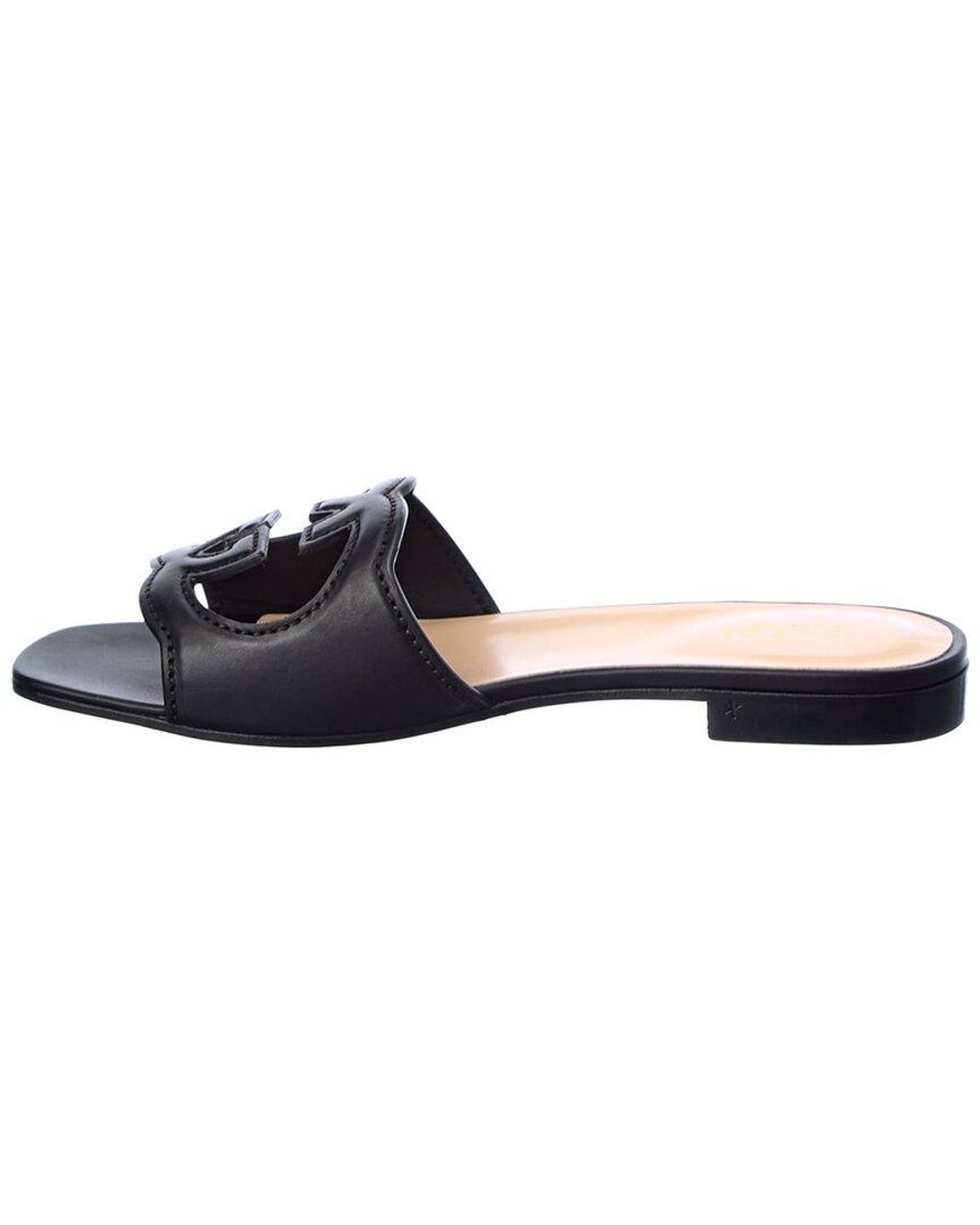 Gucci Blue Interlocking G Cutout Leather Sandal