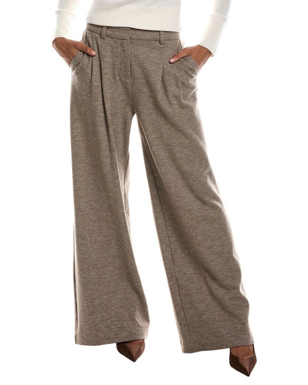 Jonathan Simkhai Gray Leroy Pleated Wool-Blend Wide Leg Pant
