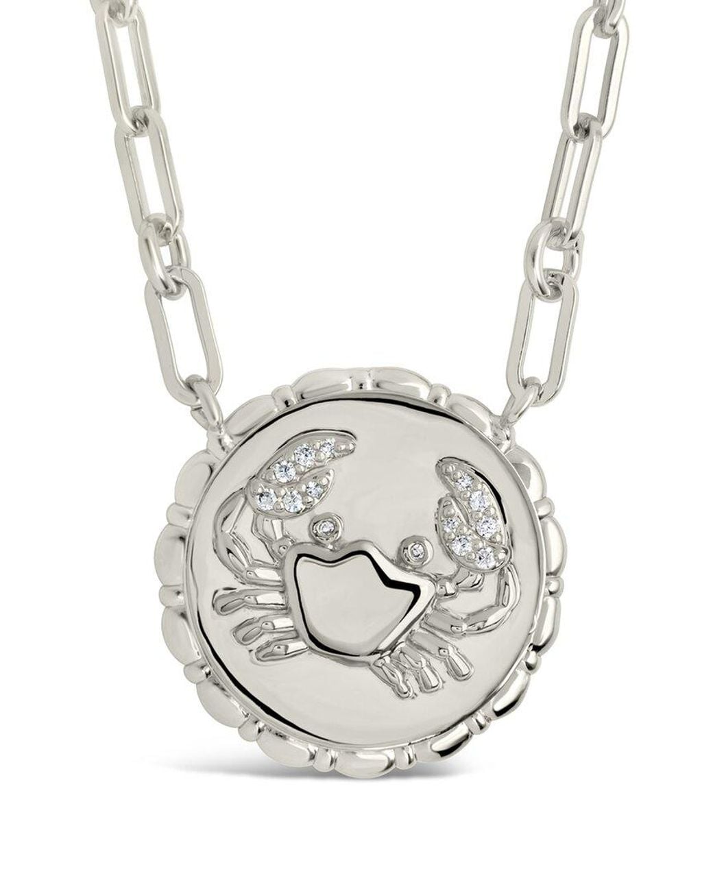 Sterling Forever White Rhodium Plated Cz Bold Link Cancer Zodiac Necklace