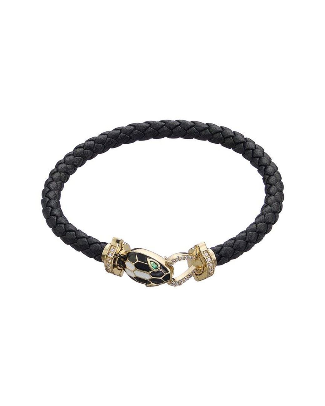 jean claude Black Year Of The Snake Collection Leather Cz Bracelet for men