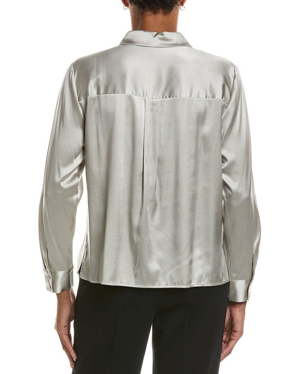 Eileen Fisher Gray Petite Classic Silk-Blend Shirt