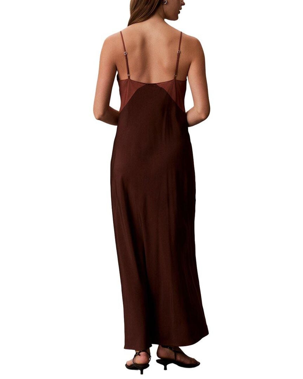 Calvin Klein Brown Twill Maxi Slip Dress