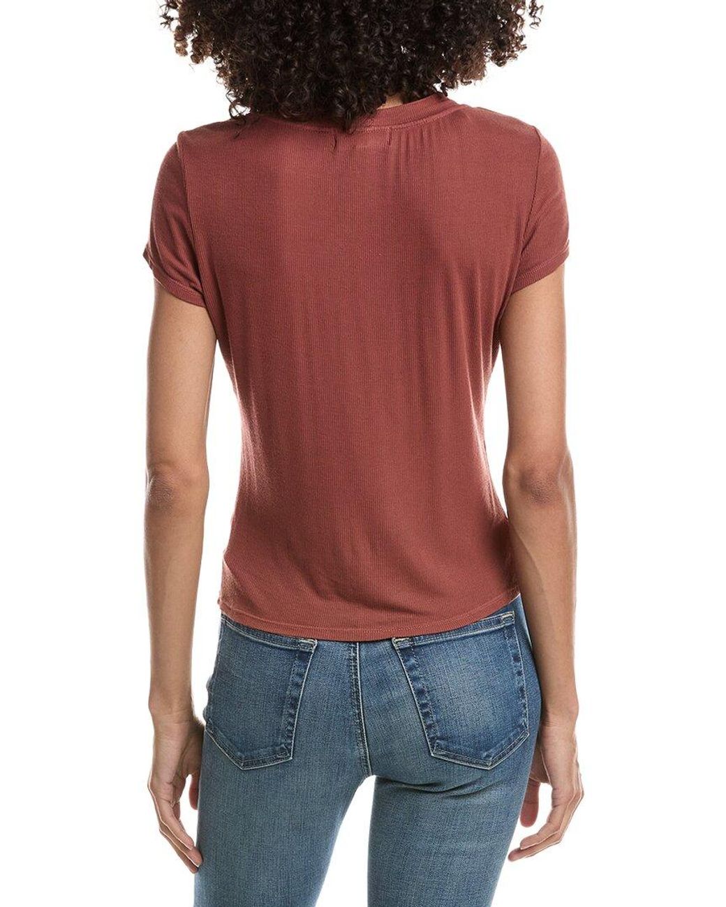 Bella Dahl Red Wide U-Neck Slim Fit T-Shirt