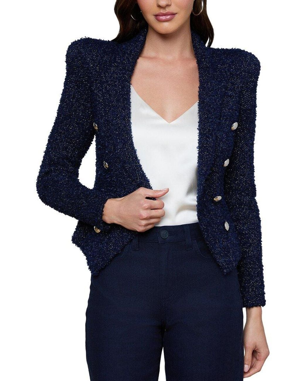 L'Agence Blue Bethany Knit Blazer