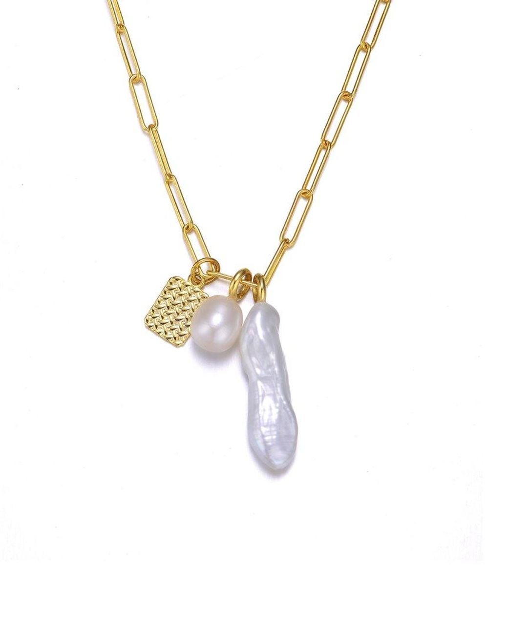 Genevive Jewelry Metallic 14k Over Silver 10-11mm& 28-32mm Pearl Necklace