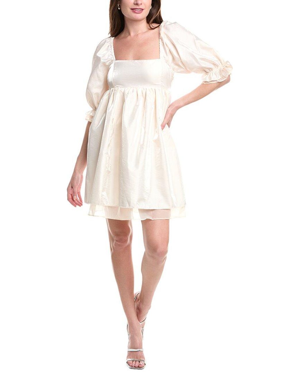 Endless Rose White Shiny Puff Sleeve Mini Dress