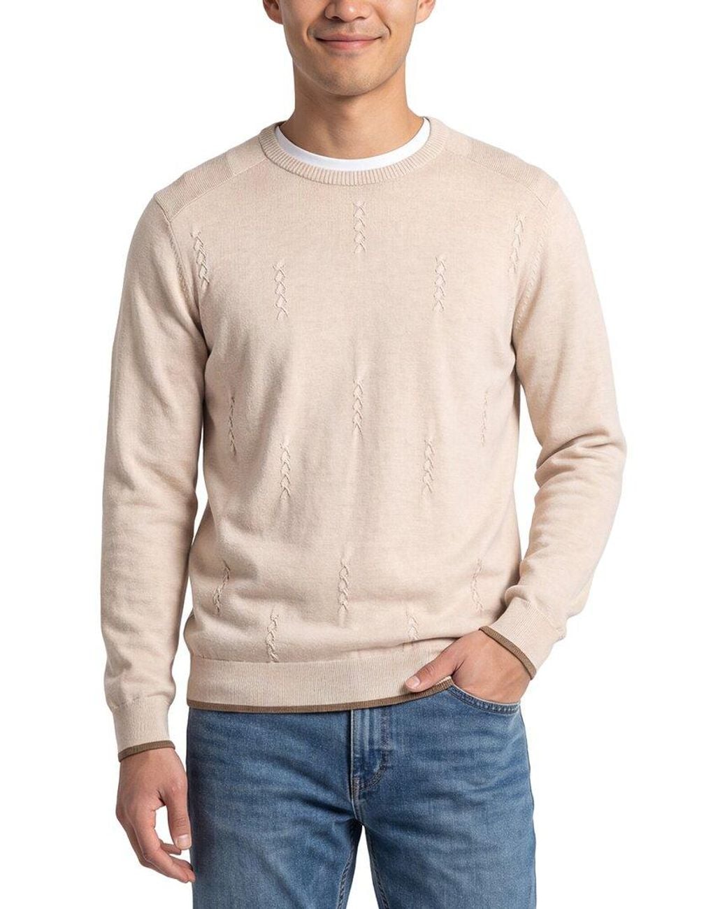 Raffi Blue Leaf Pattern Crewneck Sweater for men