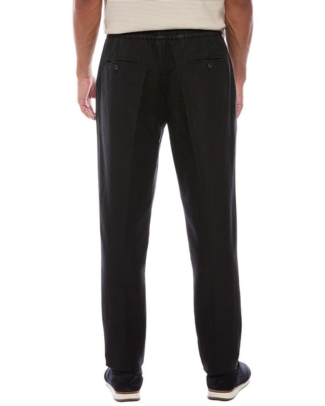 Isaia Black Drawstring Linen-Blend Trouser for men