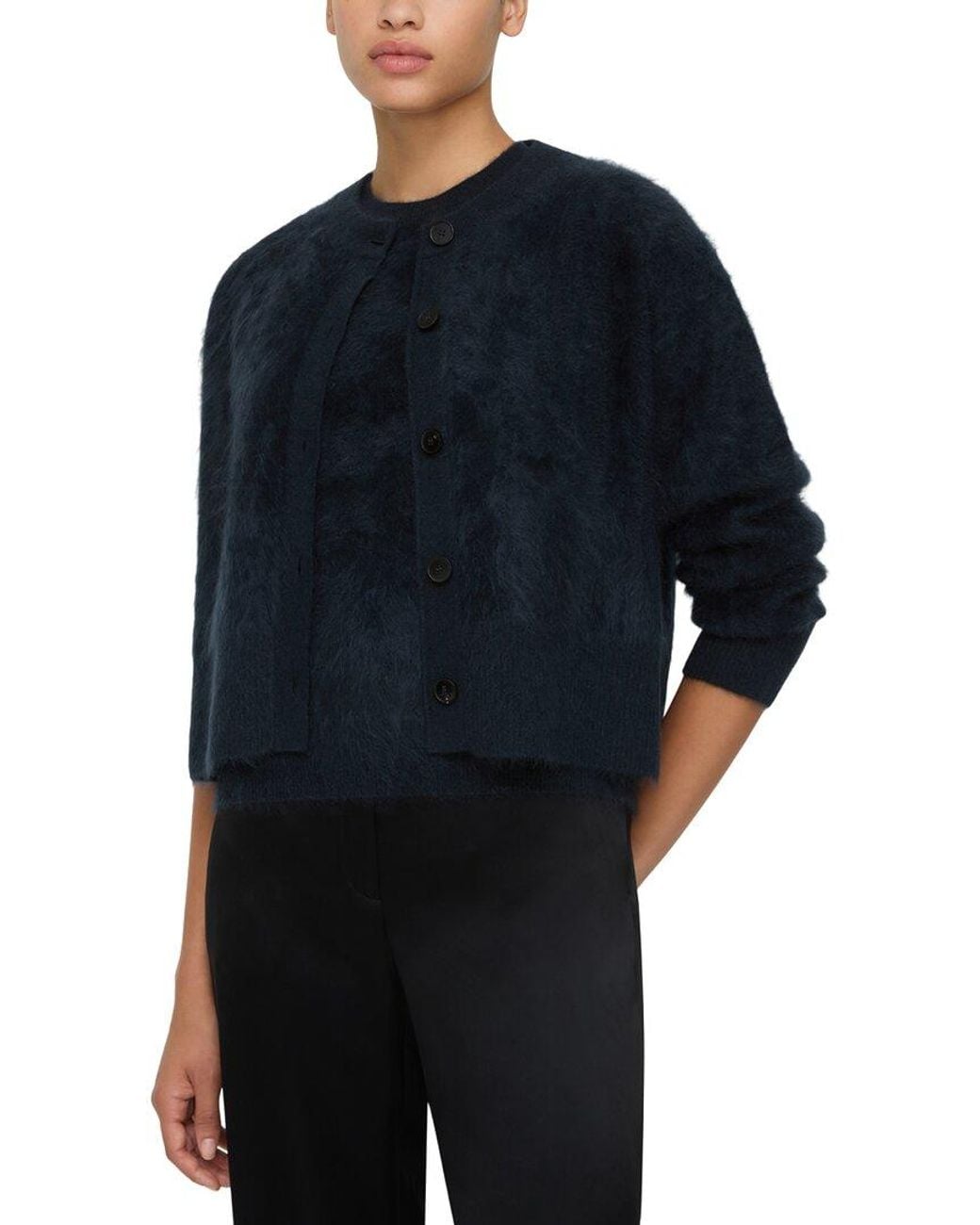 Lafayette 148 New York Blue Brushed 100% Cashmere Button Front Cardigan