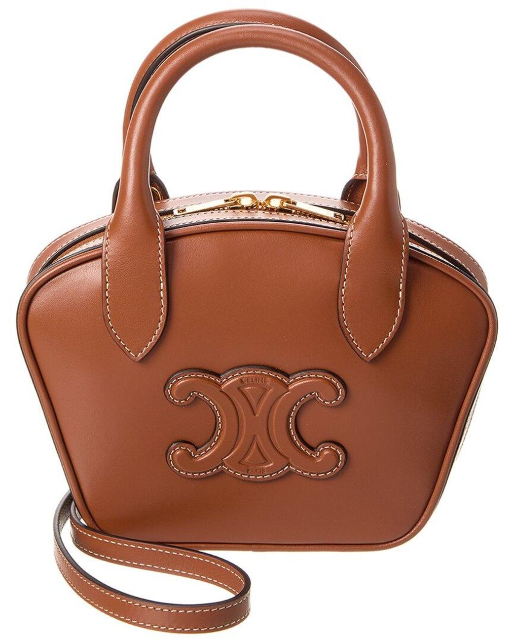 Celine Triomphe Mini Leather Bowling Bag in Brown | Lyst