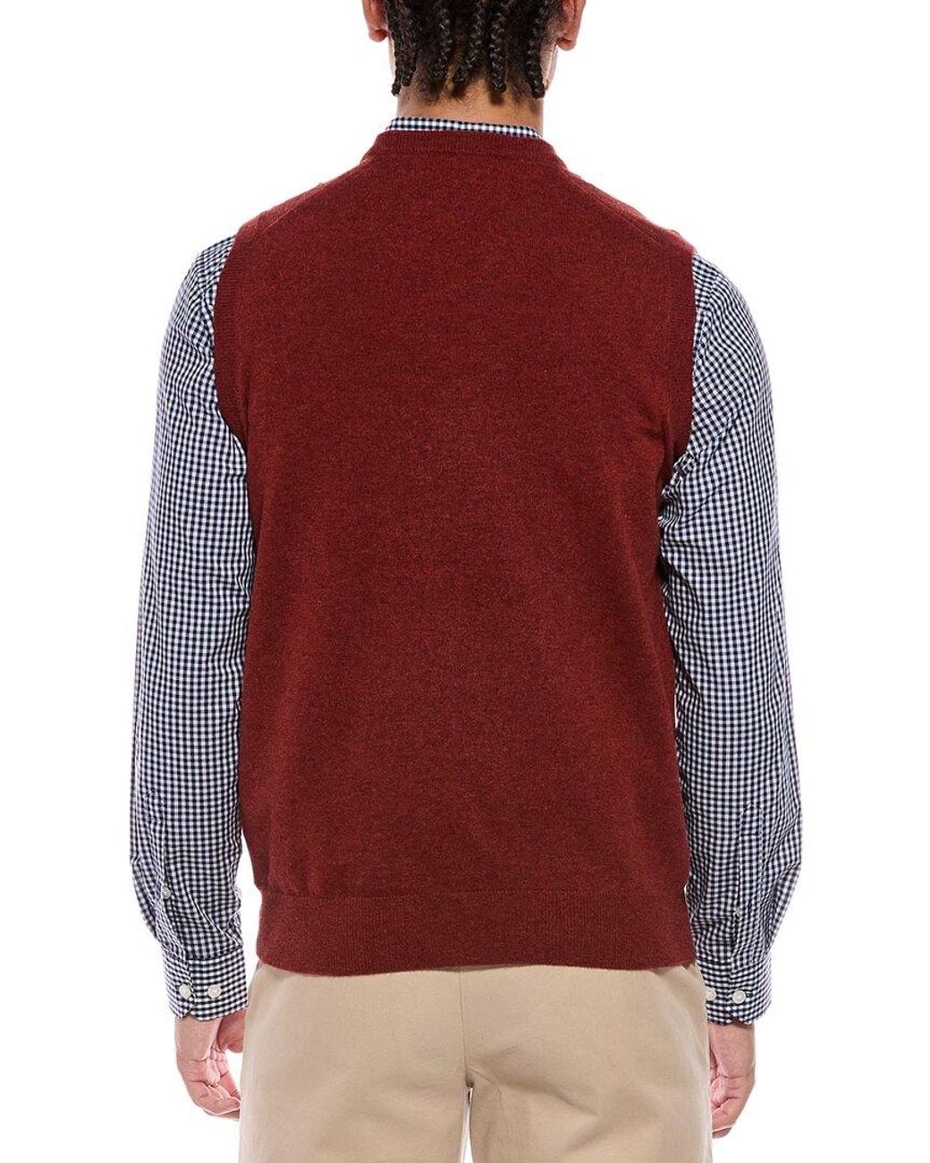 N.Peal Cashmere Red Westminster 100% Cashmere V-Neck Sweater Vest for men