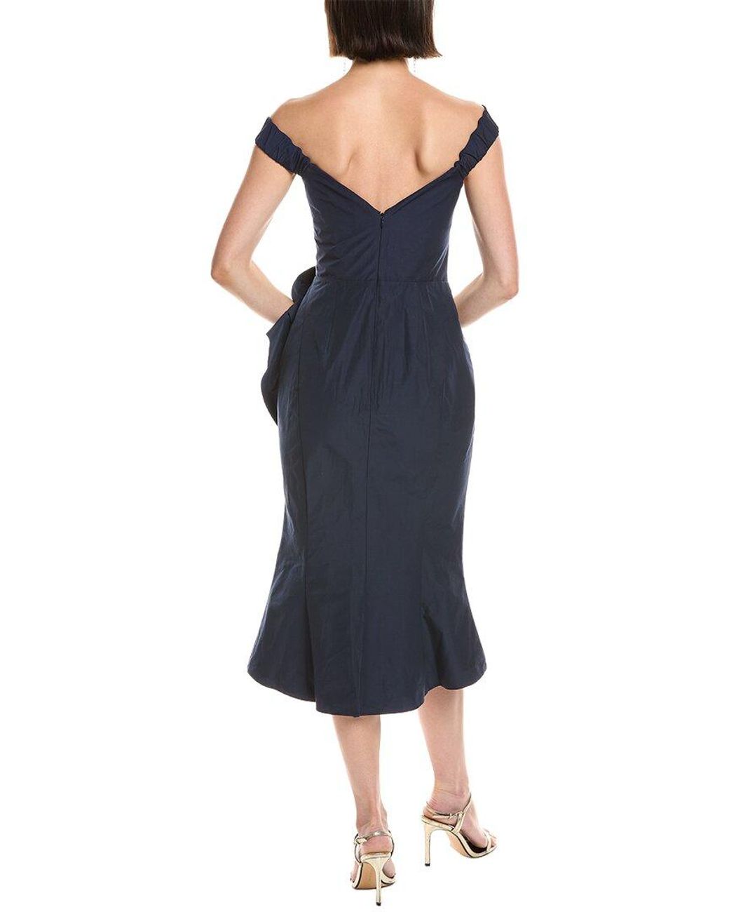 Marchesa Blue Off The Shoulder Strapless Cocktail Dress