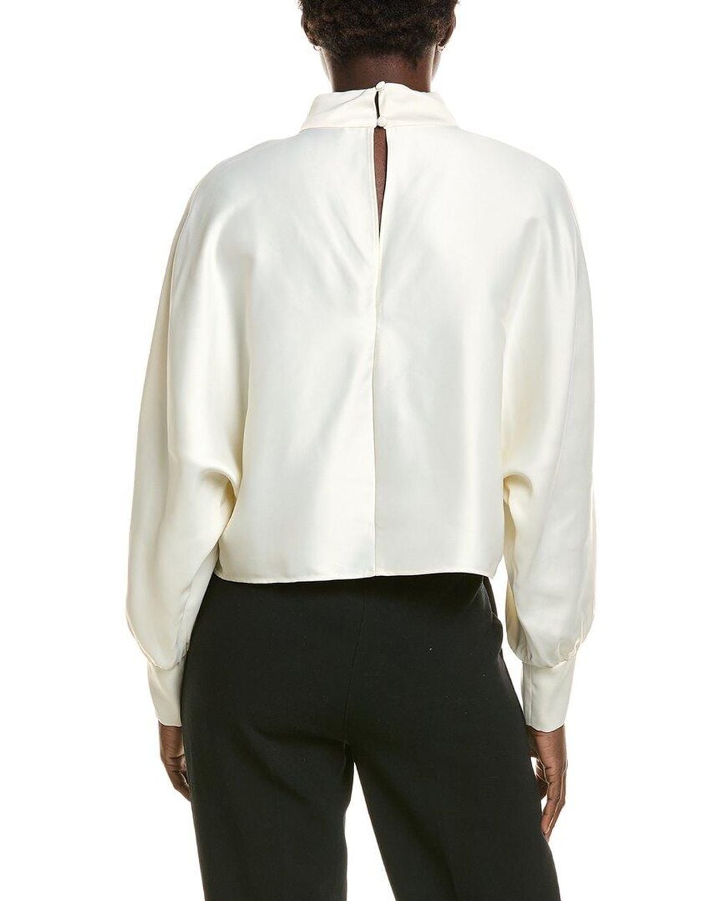Halston Heritage White Satin Mock Neck Blouse
