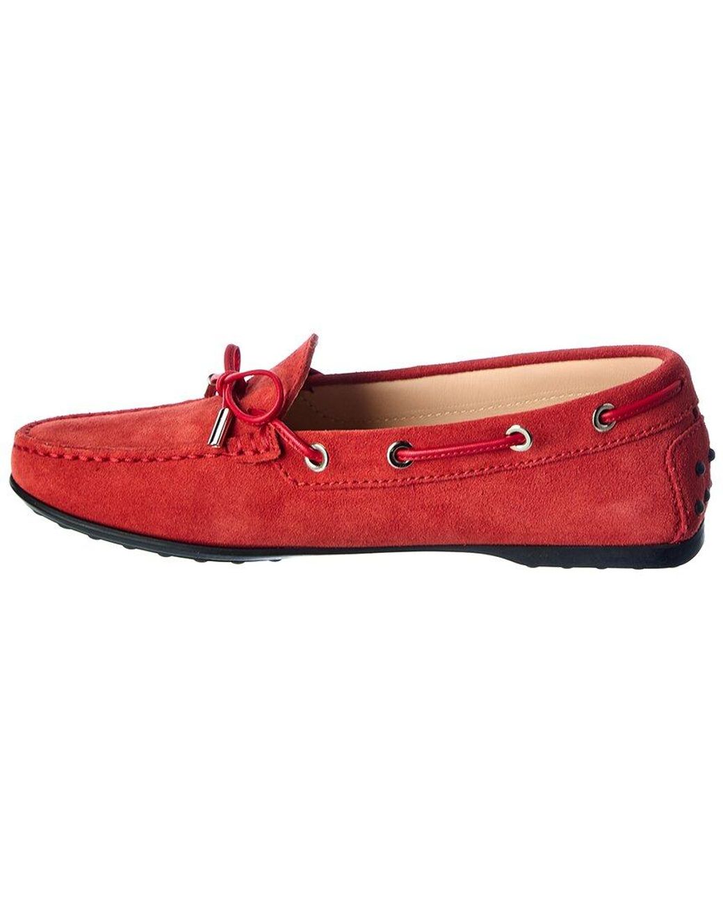 Tod's Red Gommino Suede Loafer