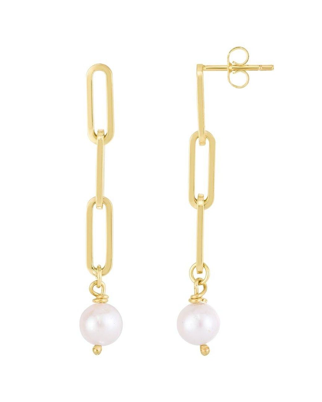 Italian Gold White 14k 8.5-9mm Pearl Paperclip Dangle Earrings