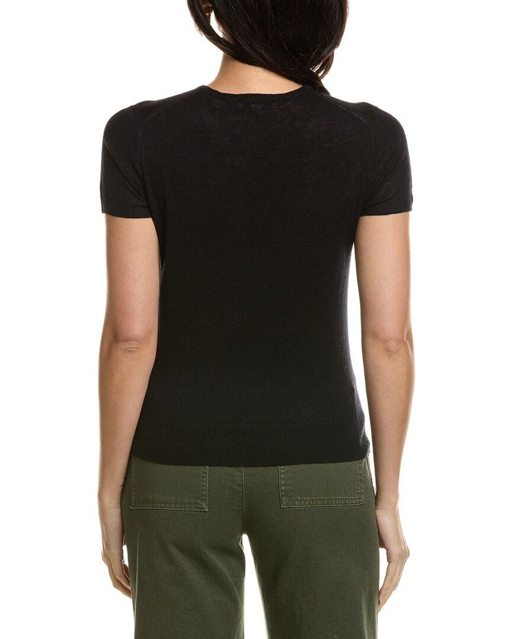 Vince Black High V-Neck Wool T-Shirt