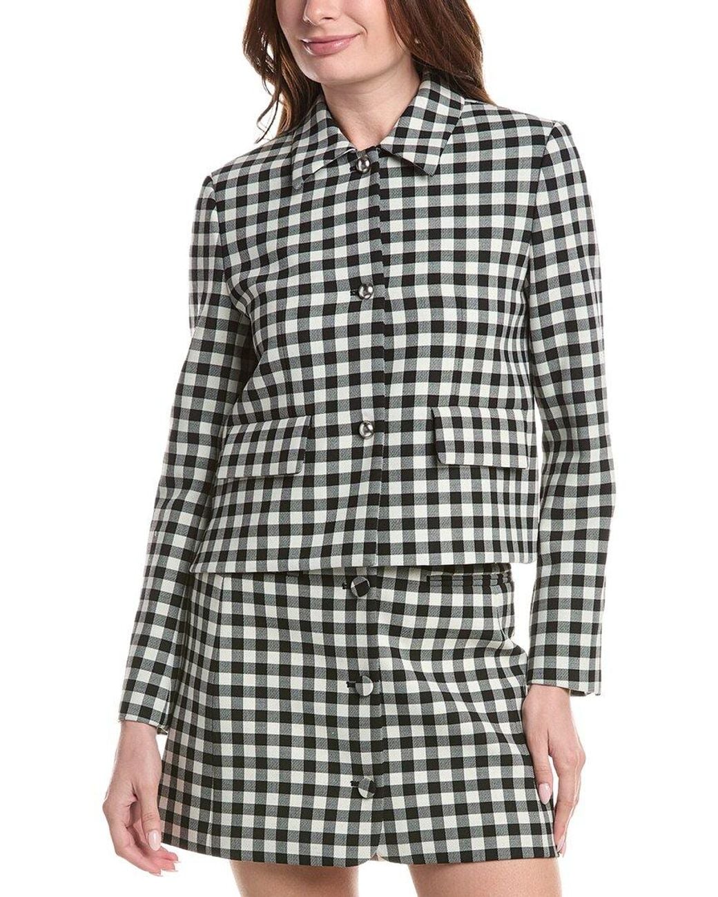 Rebecca Taylor Black Phillipa Check Cropped Wool-Blend Jacket