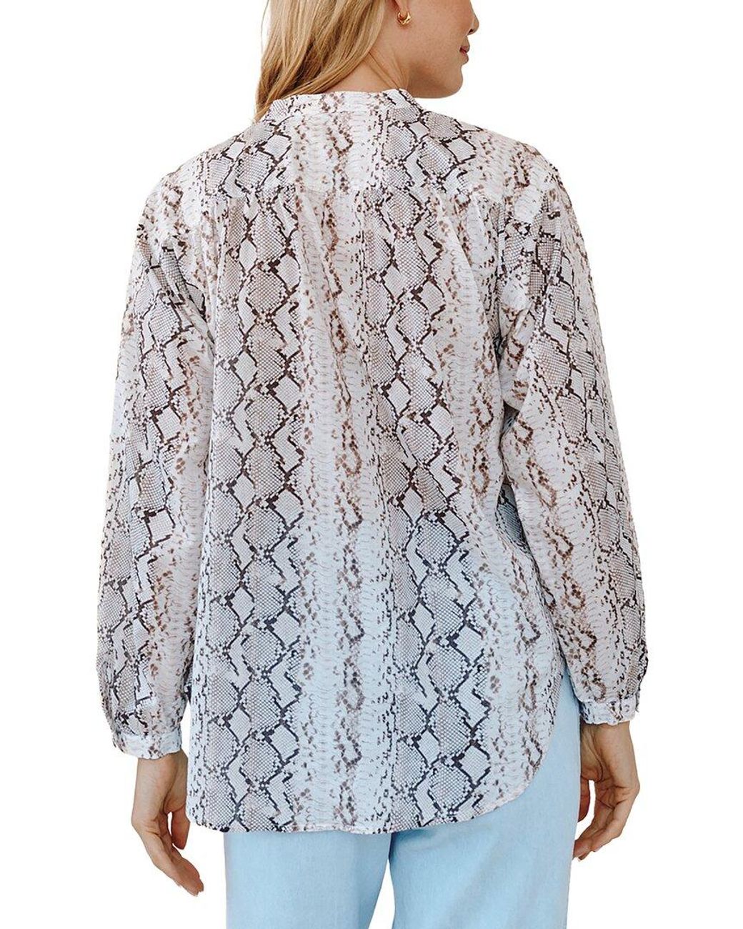 Bella Dahl Blue Shirred Mandarin Collar Shirt