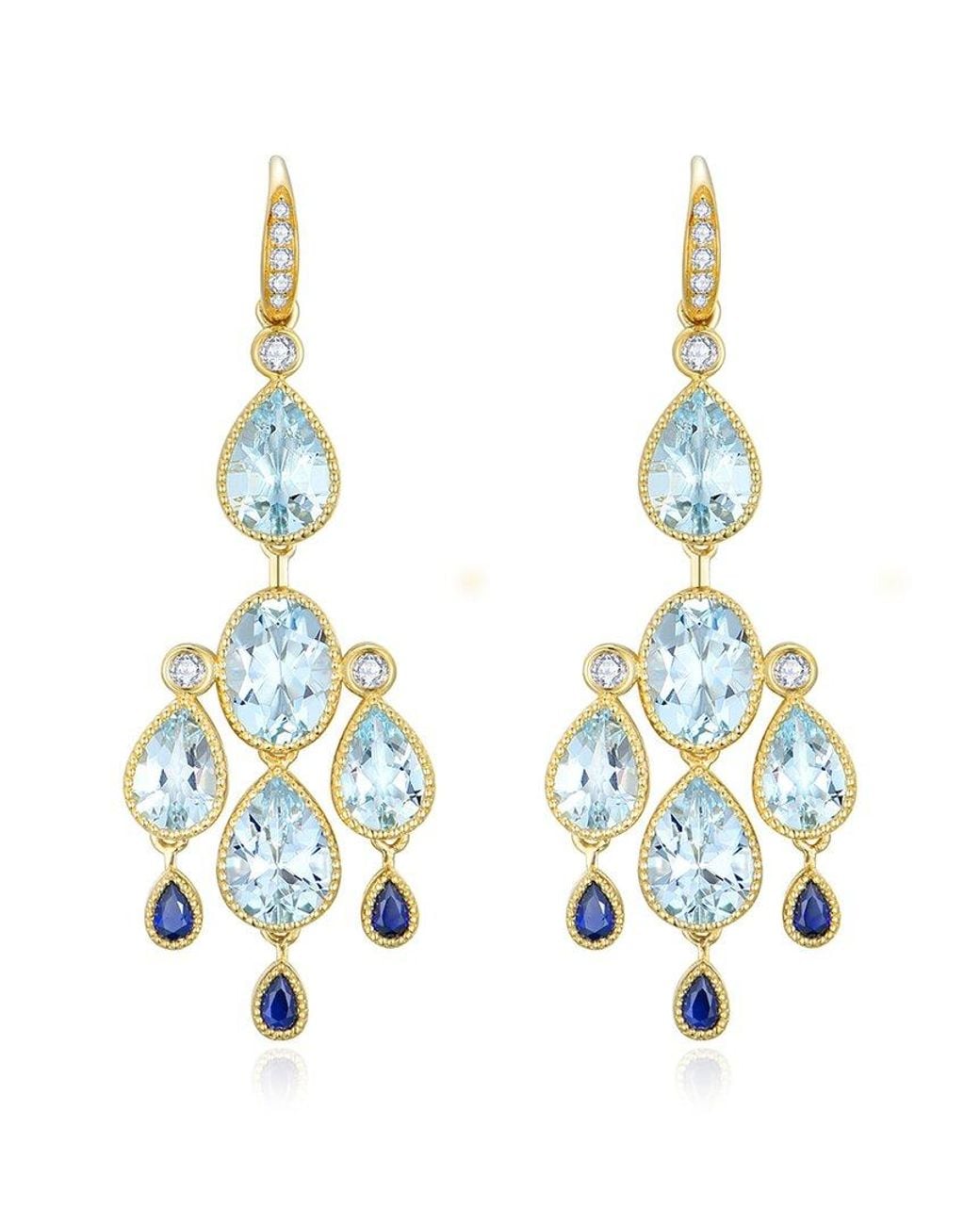 Nina Zhou Jewelry Metallic 14K 6.55 Ct. Tw. Diamond & Aquamarine Sapphire Drop Earrings
