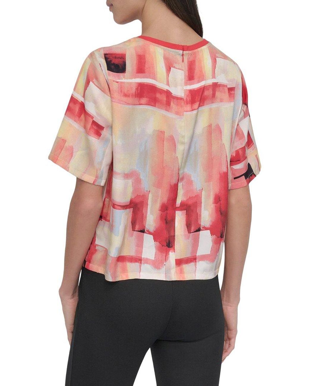DKNY Red Crew Neck Print Top