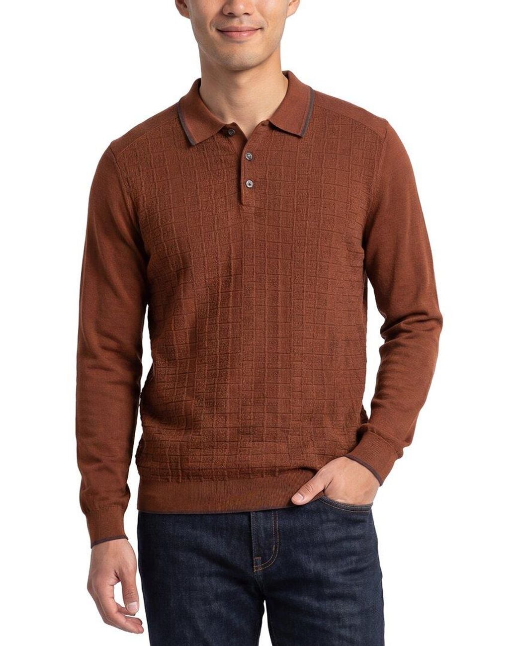 Raffi Brown Jacquard Polo Sweater for men