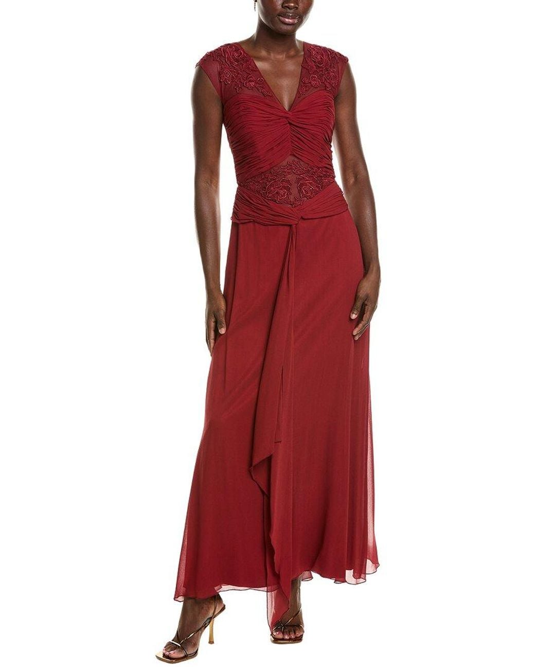 Issue New York Red Solid Silk Shell Gown