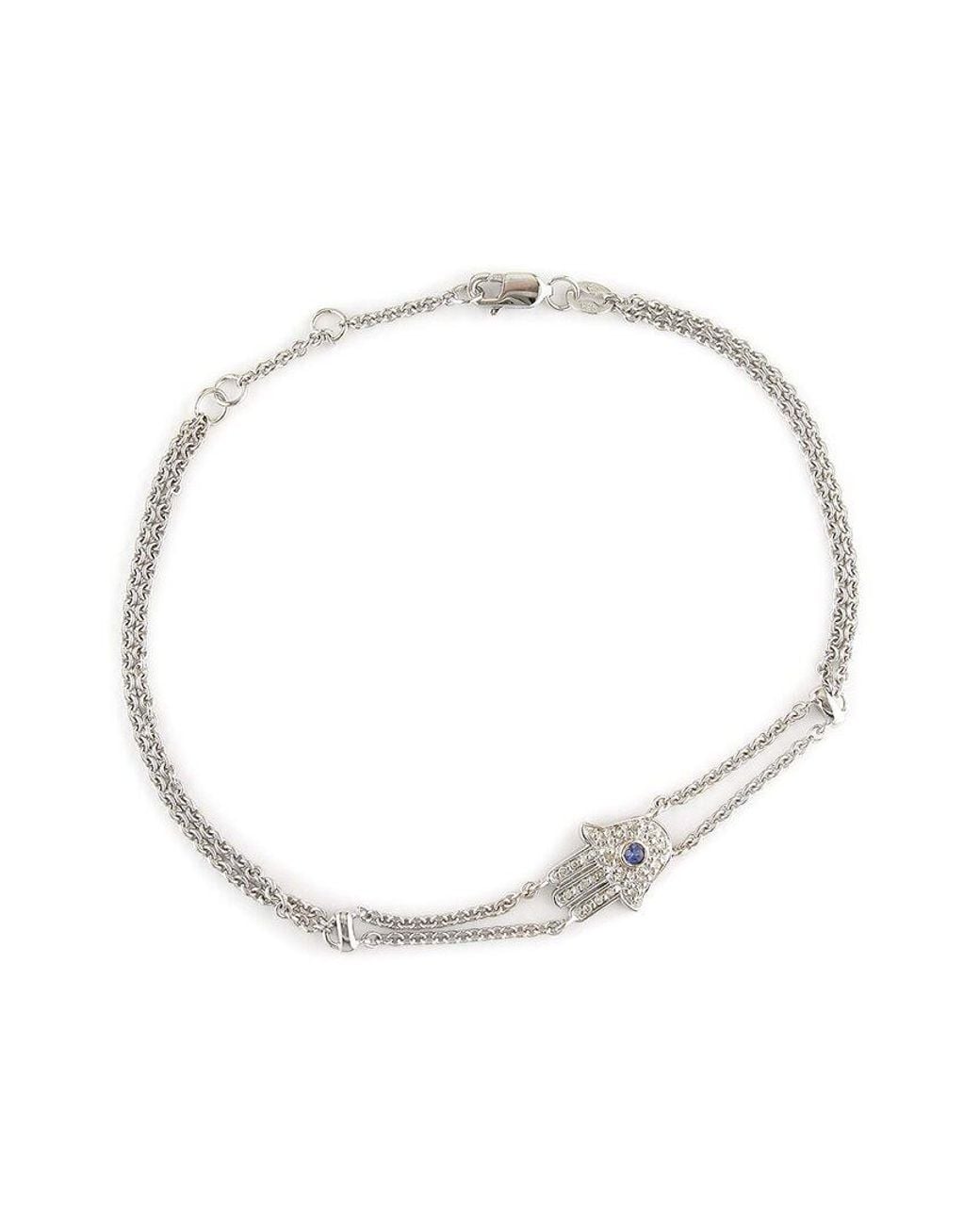Gemstones White Silver 0.06 Ct. Tw. Diamond & Sapphire Bracelet