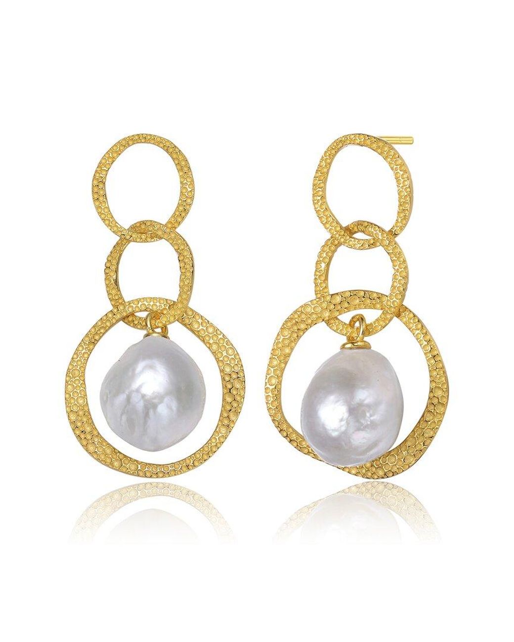 Rachel Glauber Metallic 14k Over Silver 11-10mm Pearl Earrings