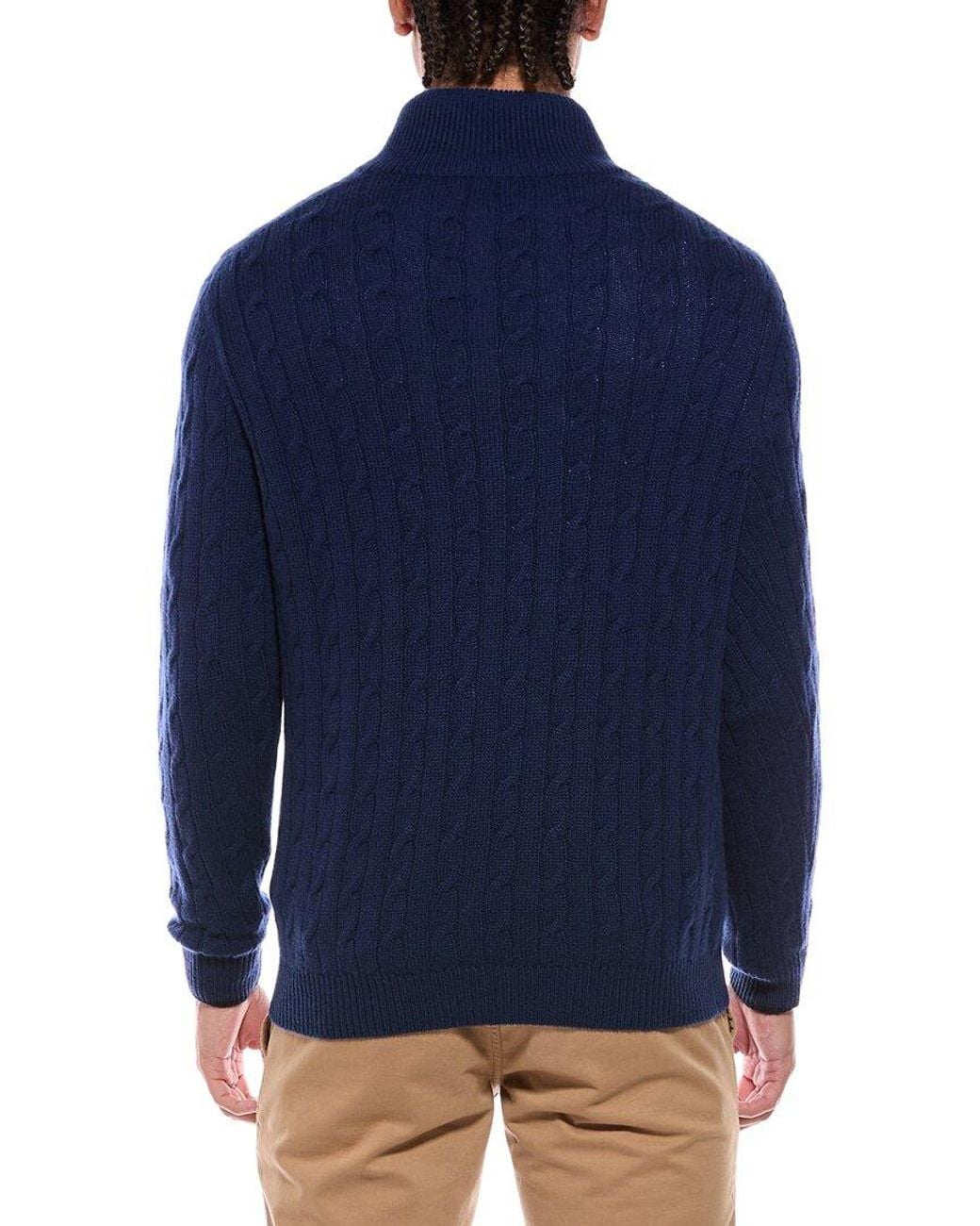 N.Peal Cashmere Blue Albemarle Cable Cashmere 1/2-Zip Sweater for men