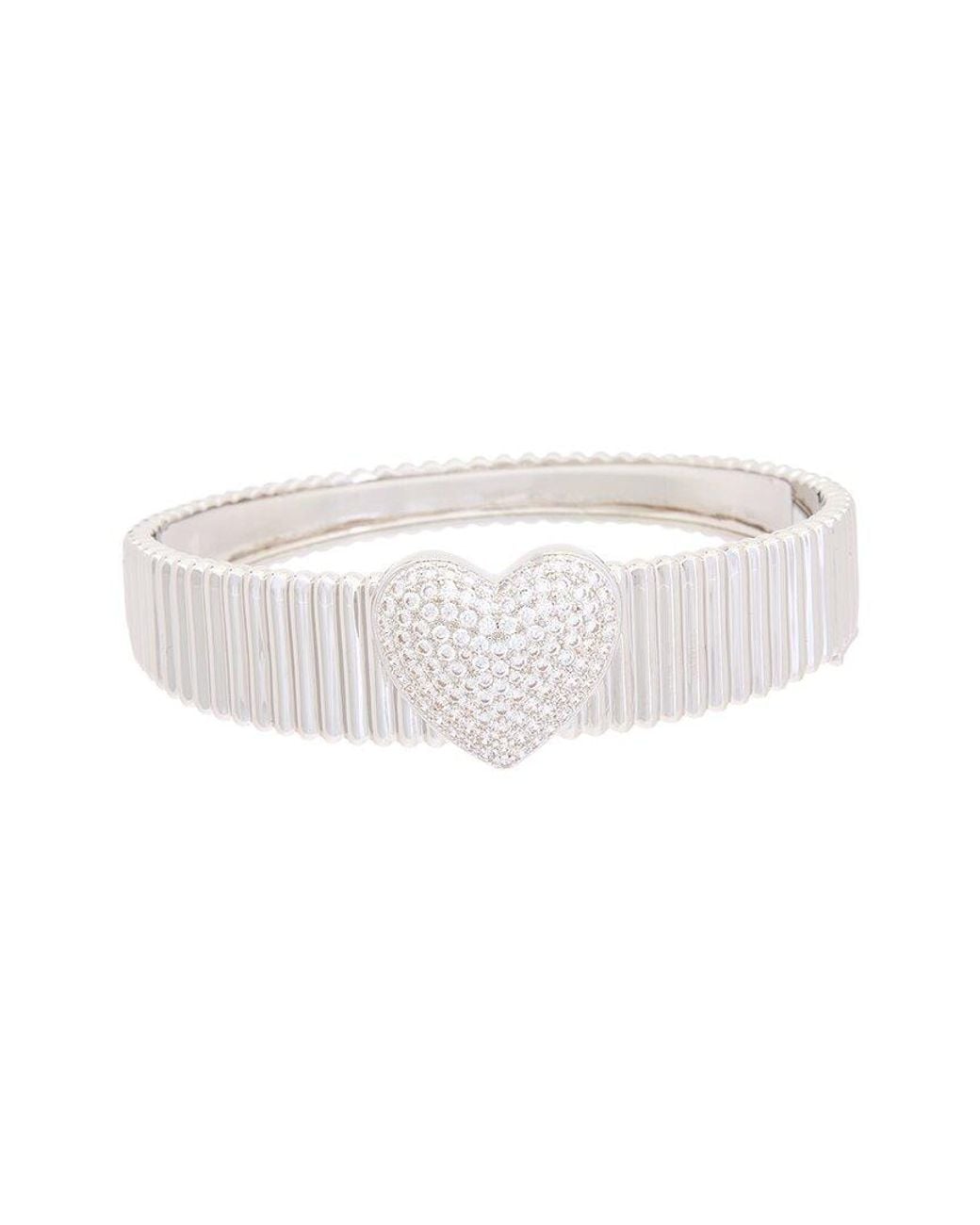 Juvell White 18K Plated Cz Heart Goose Bangle Bracelet
