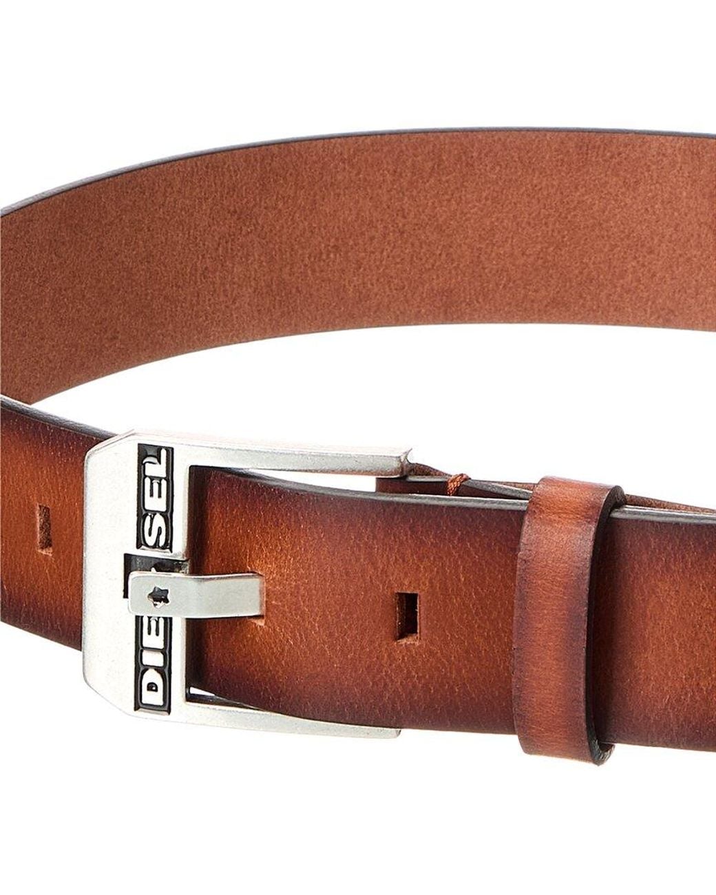 DIESEL Brown Logo Bluestar Leather Belt for men