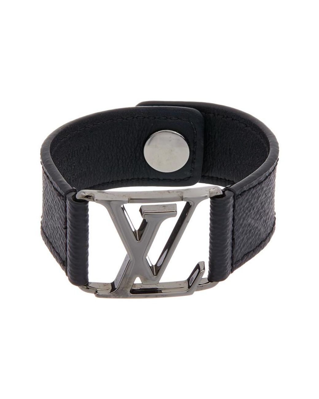 Auth Louis Vuitton Eclipse Monogram Leather Bangle Bracelet Black/Silver  Used