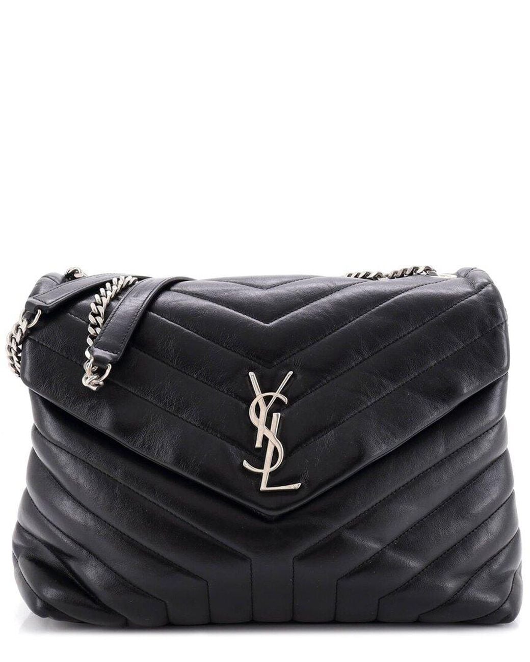 Saint Laurent Black Matelasse Chevron Leather Loulou Shoulder Bag Medium (Authentic Pre-Loved)