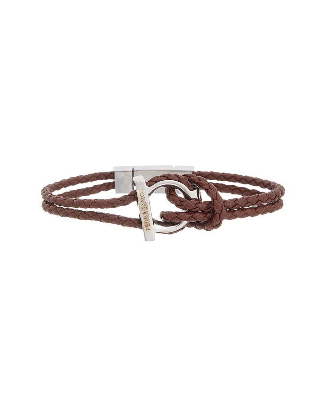 Ferragamo White Gancini Leather Bracelet