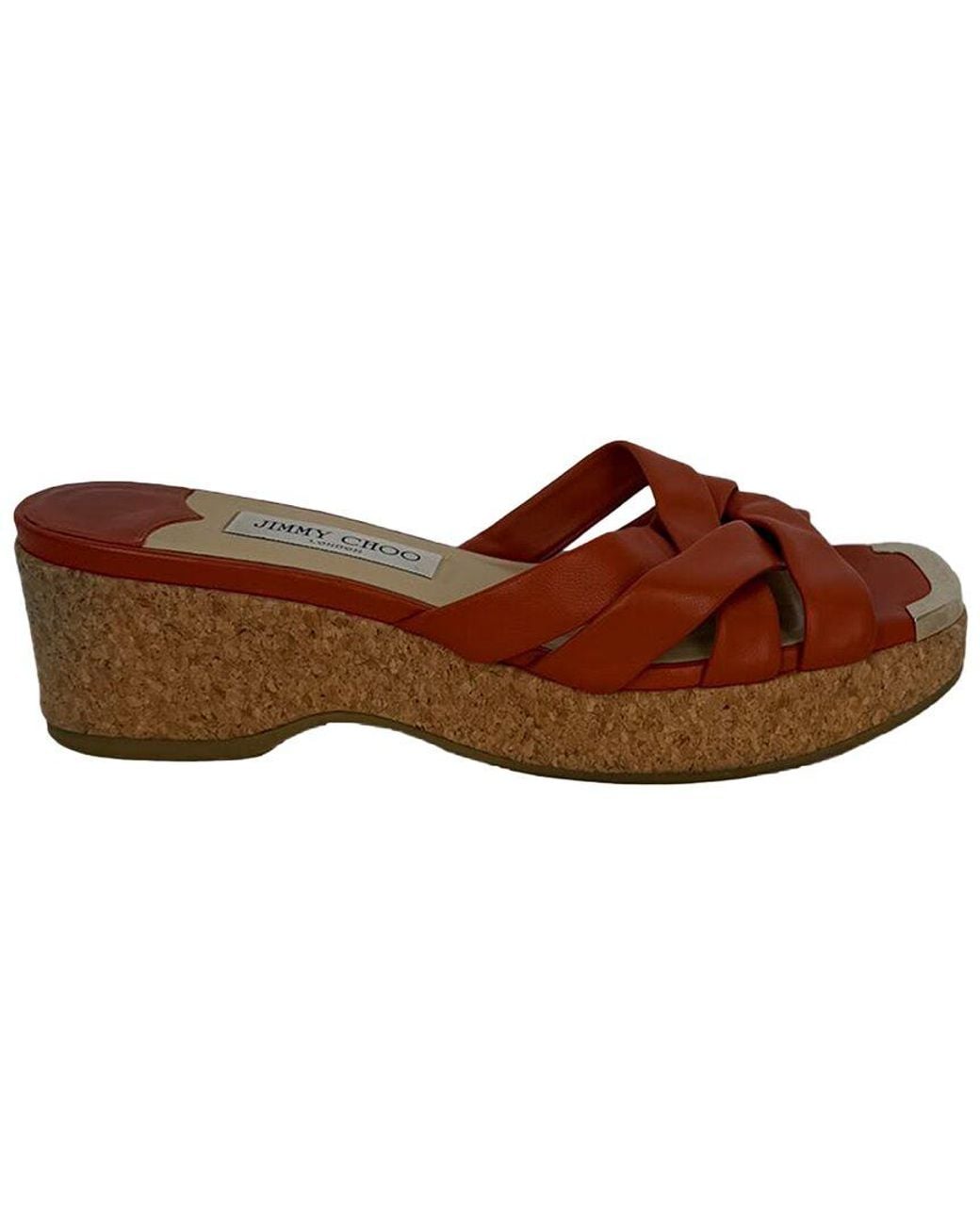 Jimmy Choo Brown Leather Maribou 50 Platform Wedge Slide Sandal (authentic Pre-loved)