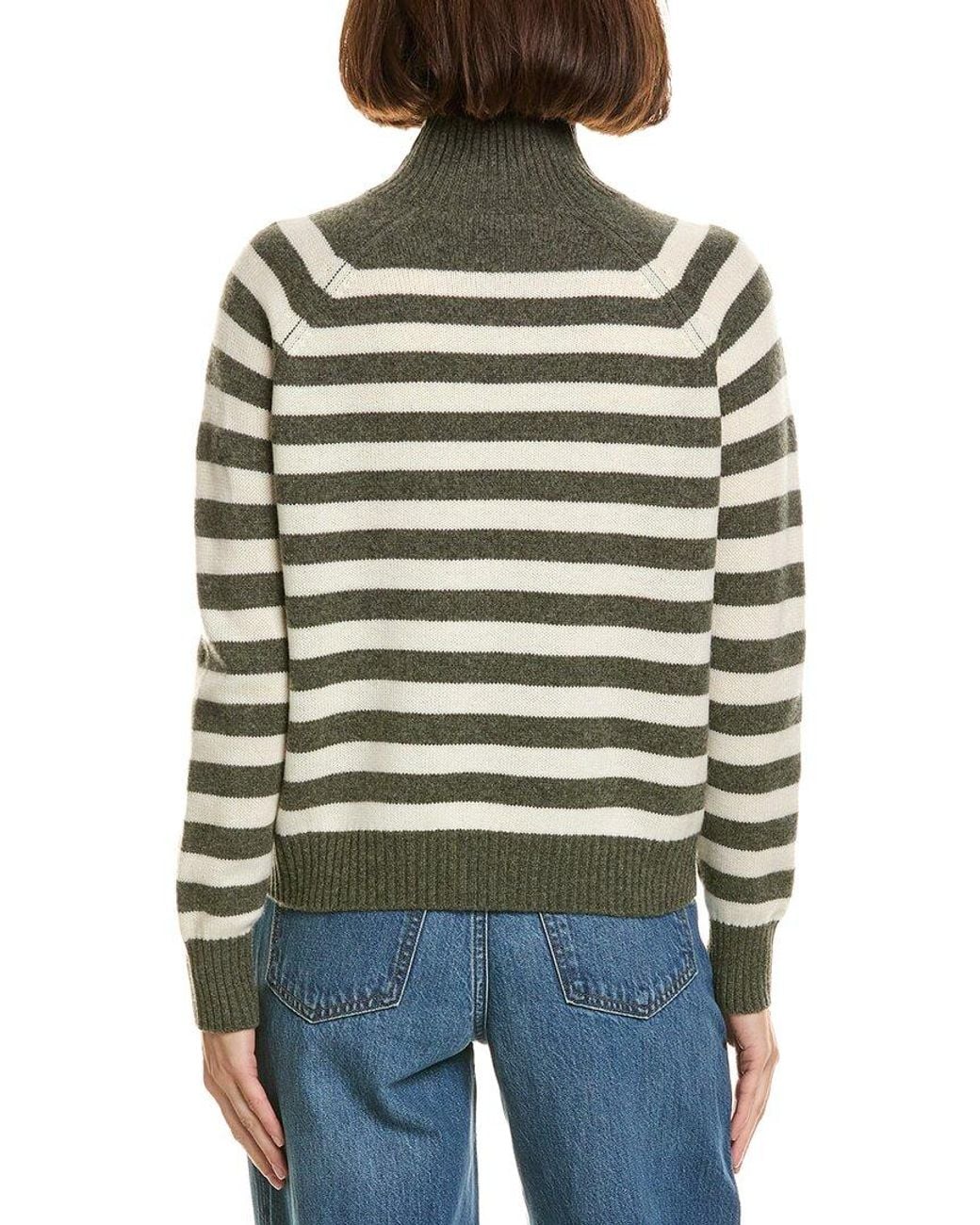 InCashmere Green Chuck Stripe Mock Neck Wool & Cashmere-Blend Pullover