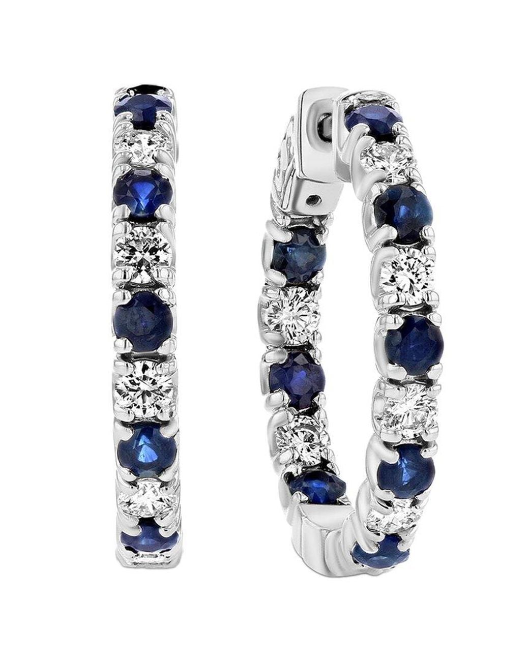 Diana M White Fine Jewelry 14k 3.58 Ct. Tw. Diamond & Sapphire Hoops