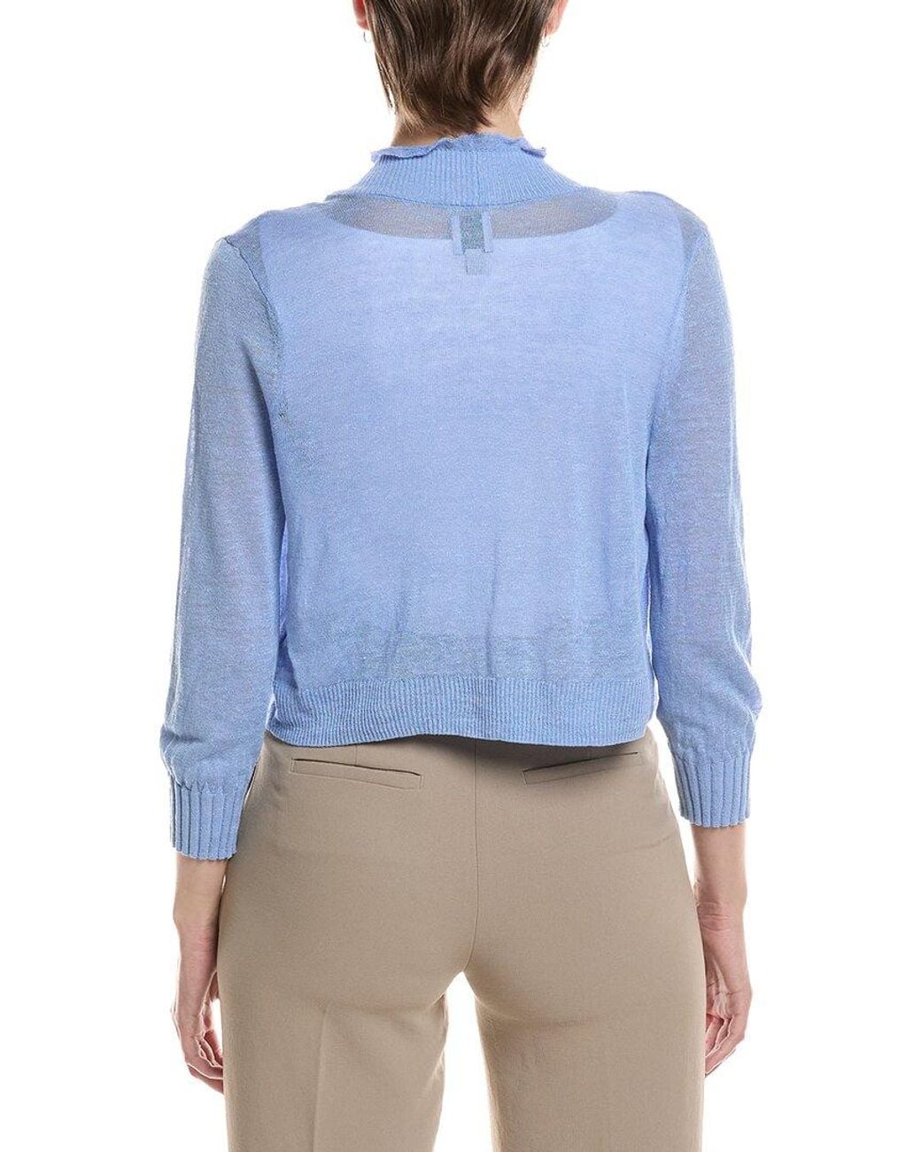 NIC+ZOE Blue Petite Linen-Blend Featherknit Cardigan